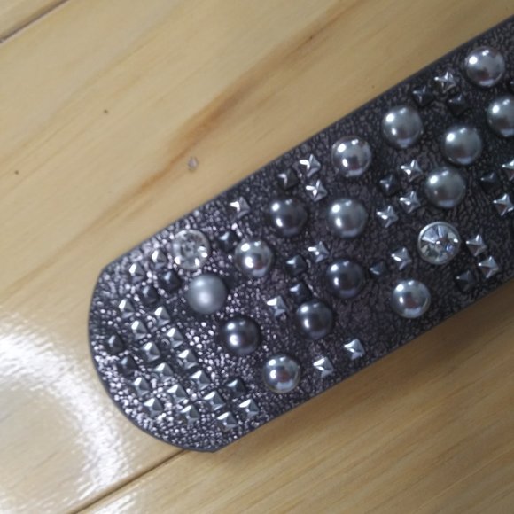 Leather Belt with PU metal studs and Rhinestones 110 cm 43 inch belt